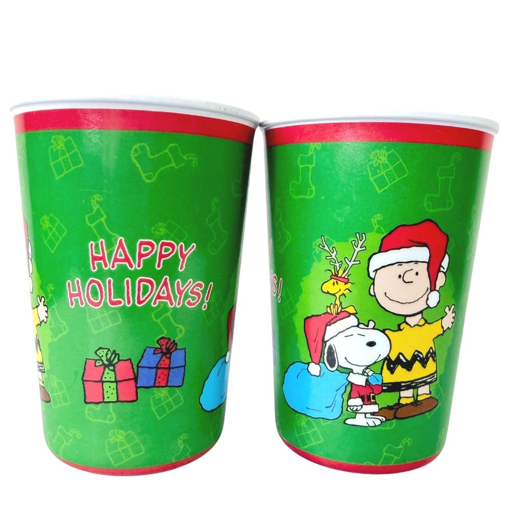 Peanuts‎ Snoopy & Charlie Brown Plastic Christmas Cups Holiday Set/2 Tumblers